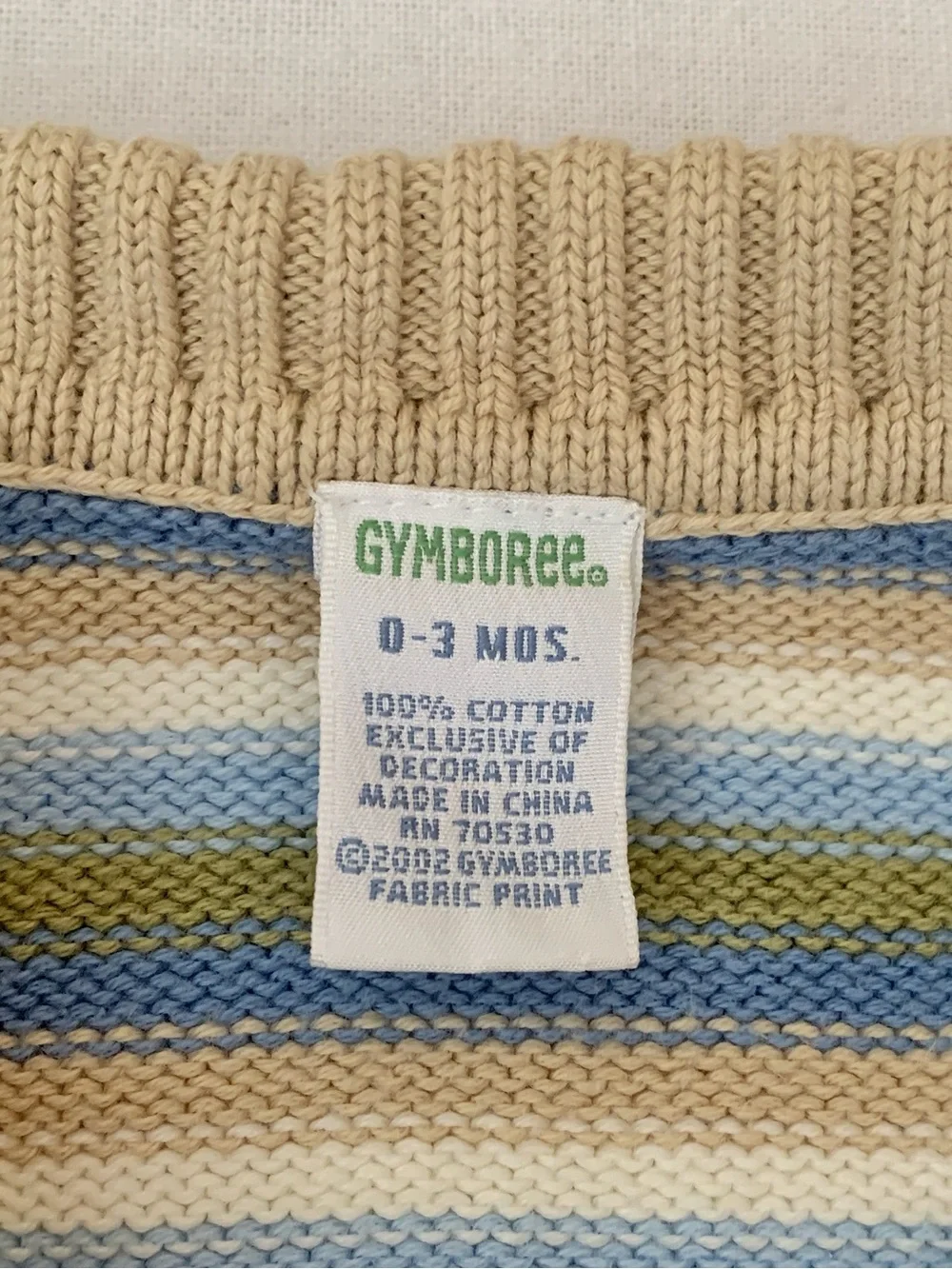 2002 Gymboree 100% Cotton Blue & Green Embroidered Airplane Knit Sweater 0-3M